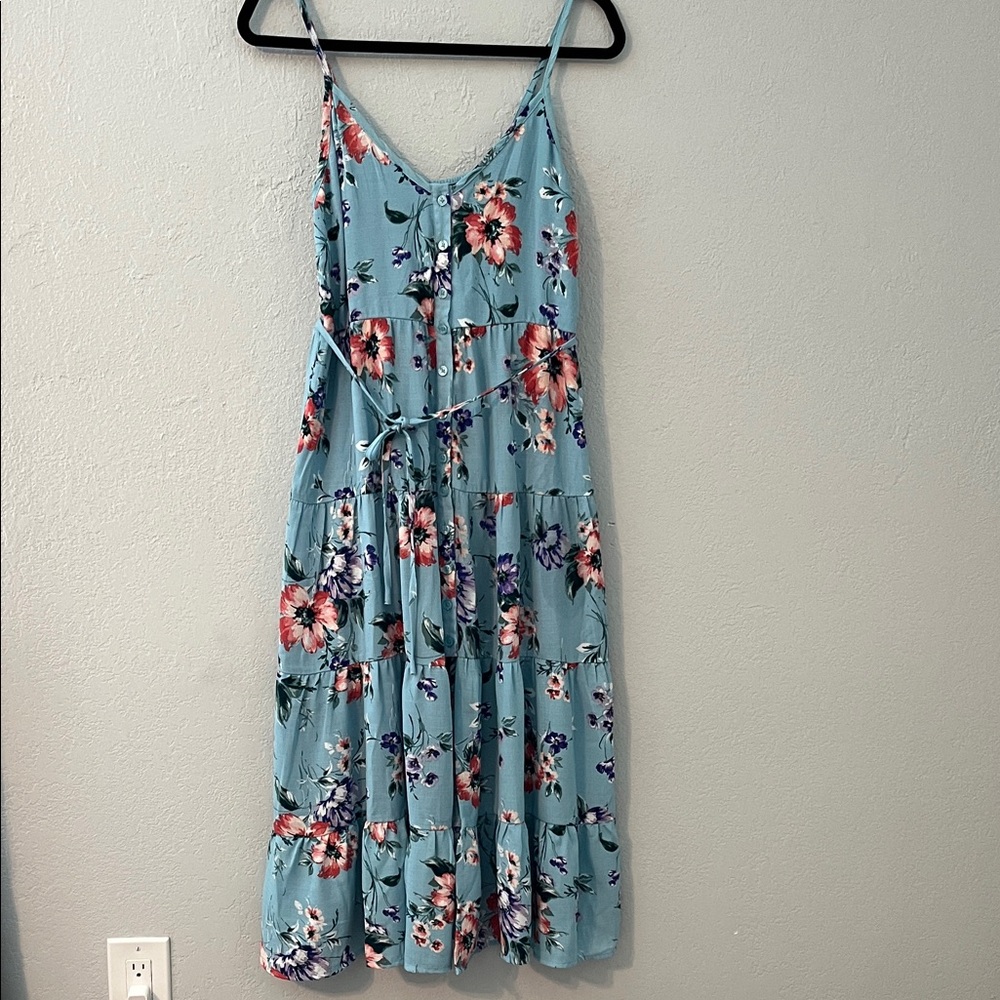 Xhilaration Floral Midi Dress in Blue and Pink Size S